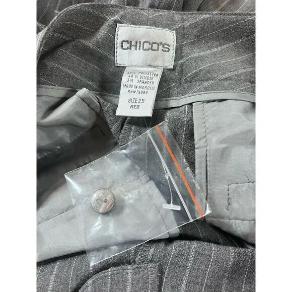 Chicos Womens Pants Gray Pinstriped Wide Leg Palazzo Size‎ 2.5 R - Picture 4 of 6